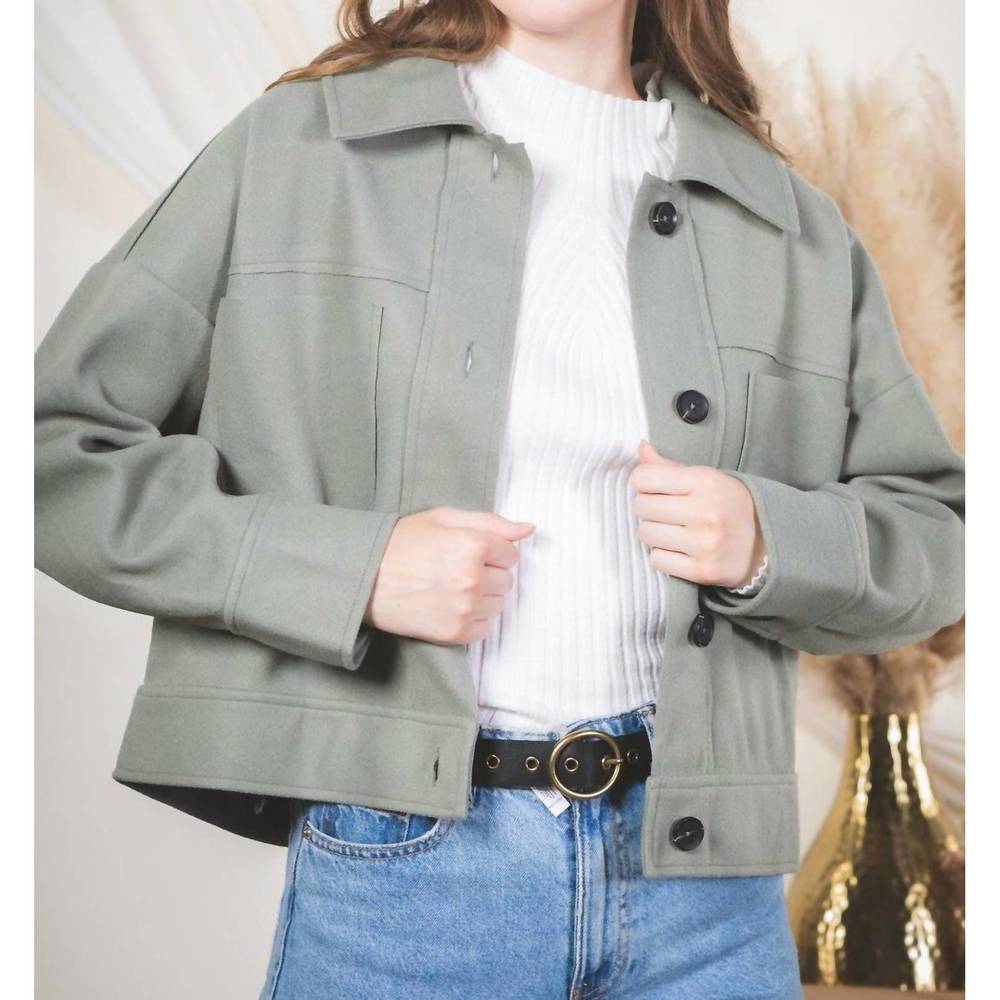 NEW VERY J pocket patched collared shacket in green